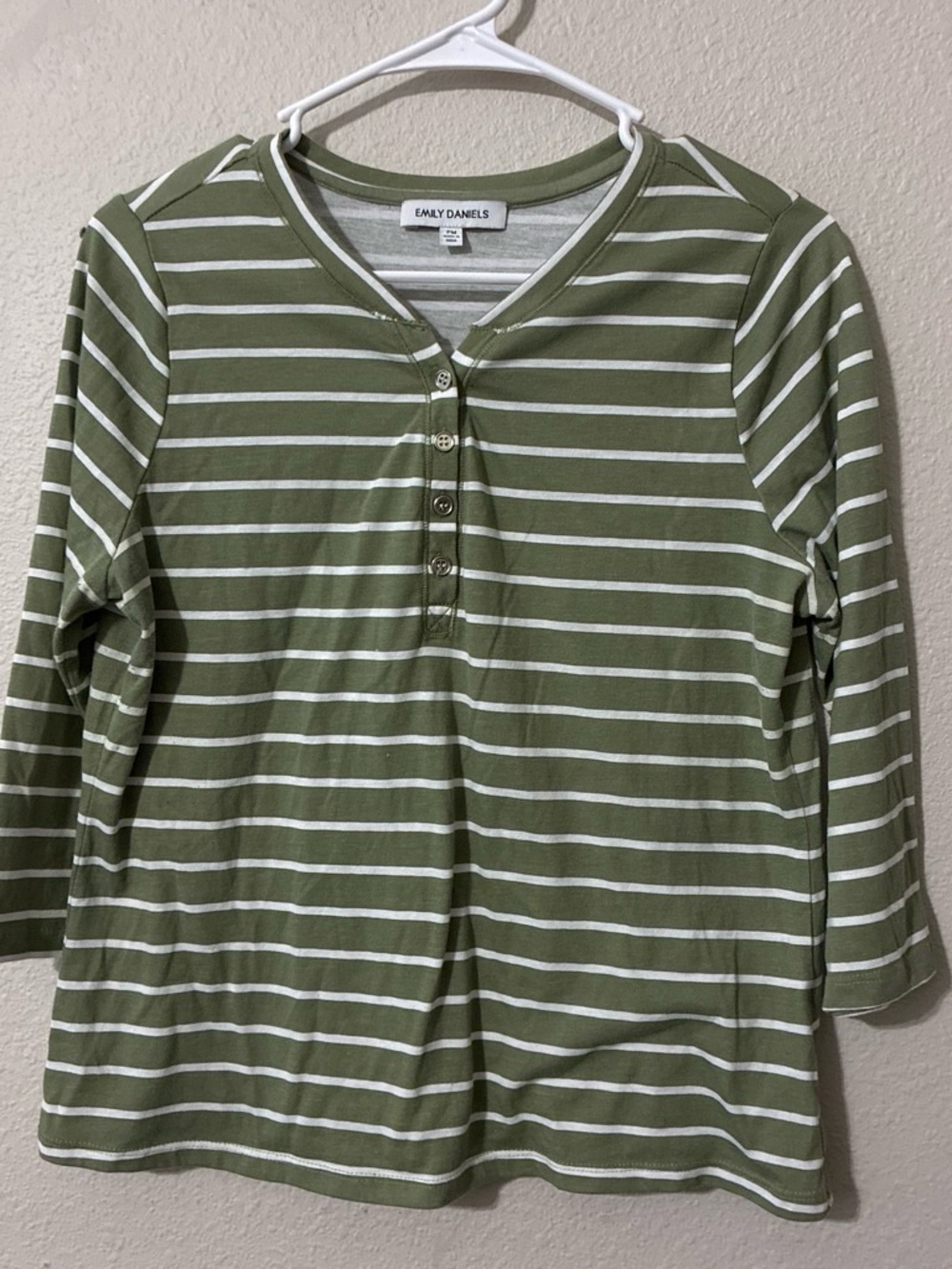 Emily Daniel’s women’s Olive Green & White Striped Henley Top